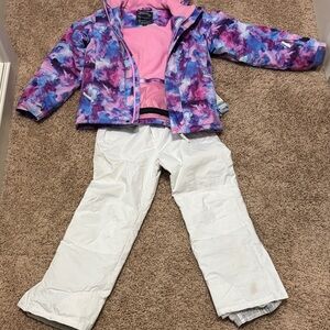 Colorful Winter ski Jacket and White Snow Pants Set